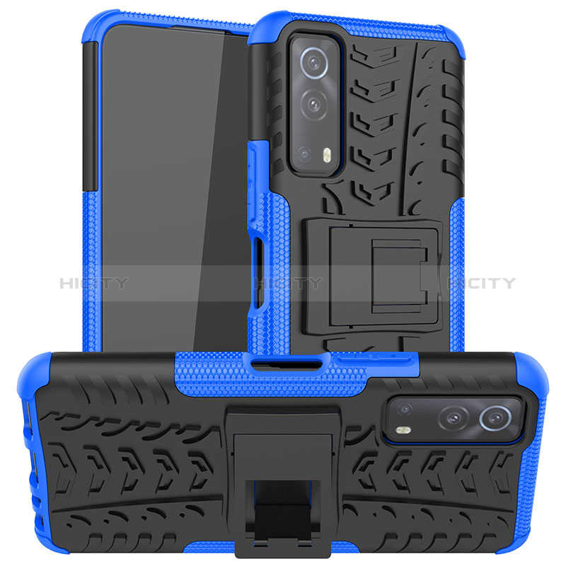 Custodia Silicone e Plastica Opaca Cover con Supporto JX2 per Vivo Y75s 5G Blu