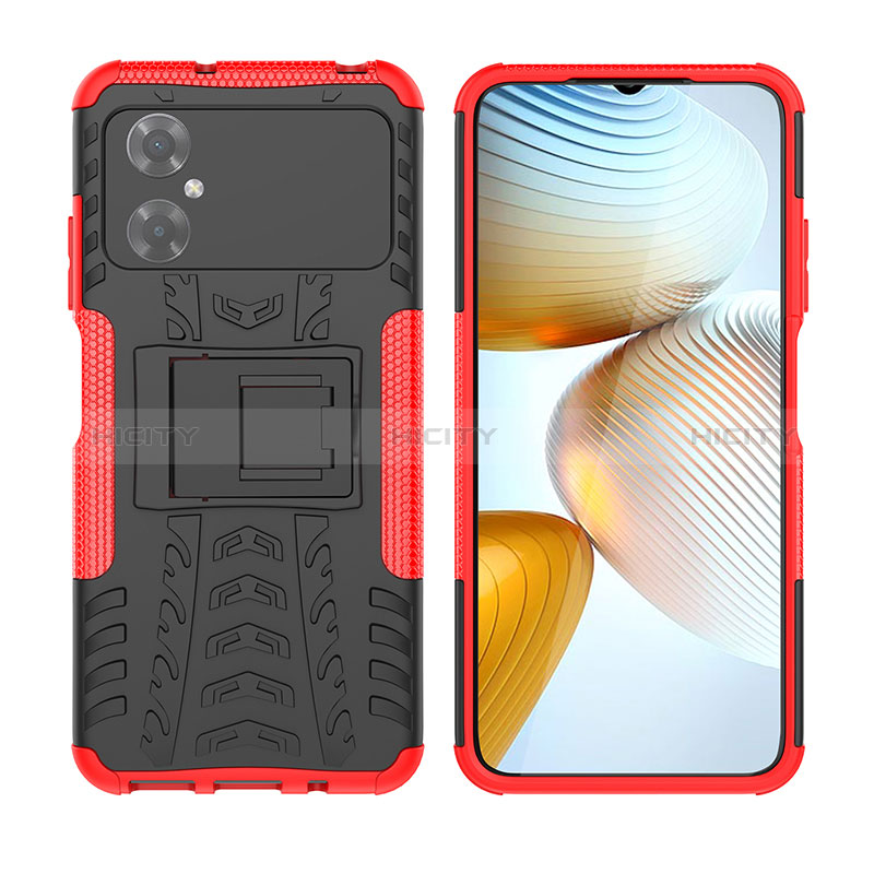 Custodia Silicone e Plastica Opaca Cover con Supporto JX2 per Xiaomi Poco M4 5G Rosso