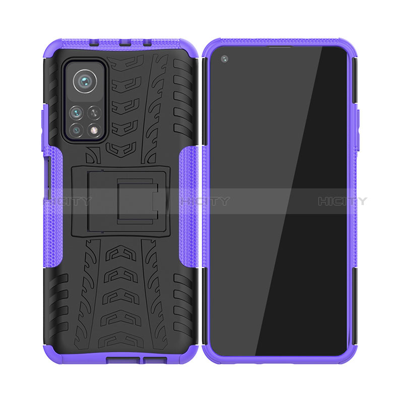 Custodia Silicone e Plastica Opaca Cover con Supporto JX2 per Xiaomi Redmi K30S 5G Viola