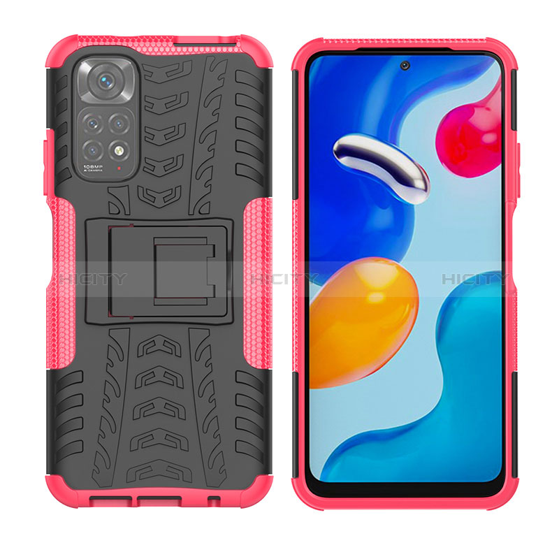 Custodia Silicone e Plastica Opaca Cover con Supporto JX2 per Xiaomi Redmi Note 11 4G (2022) Rosa Caldo