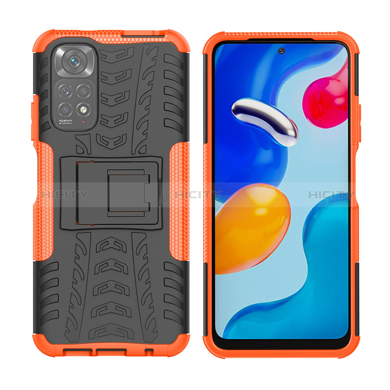 Custodia Silicone e Plastica Opaca Cover con Supporto JX2 per Xiaomi Redmi Note 11S 4G Arancione