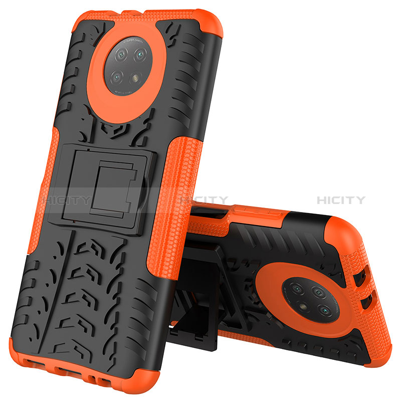 Custodia Silicone e Plastica Opaca Cover con Supporto JX2 per Xiaomi Redmi Note 9 5G Arancione