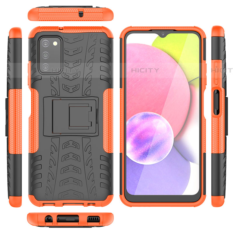 Custodia Silicone e Plastica Opaca Cover con Supporto JX5 per Samsung Galaxy A03s Arancione