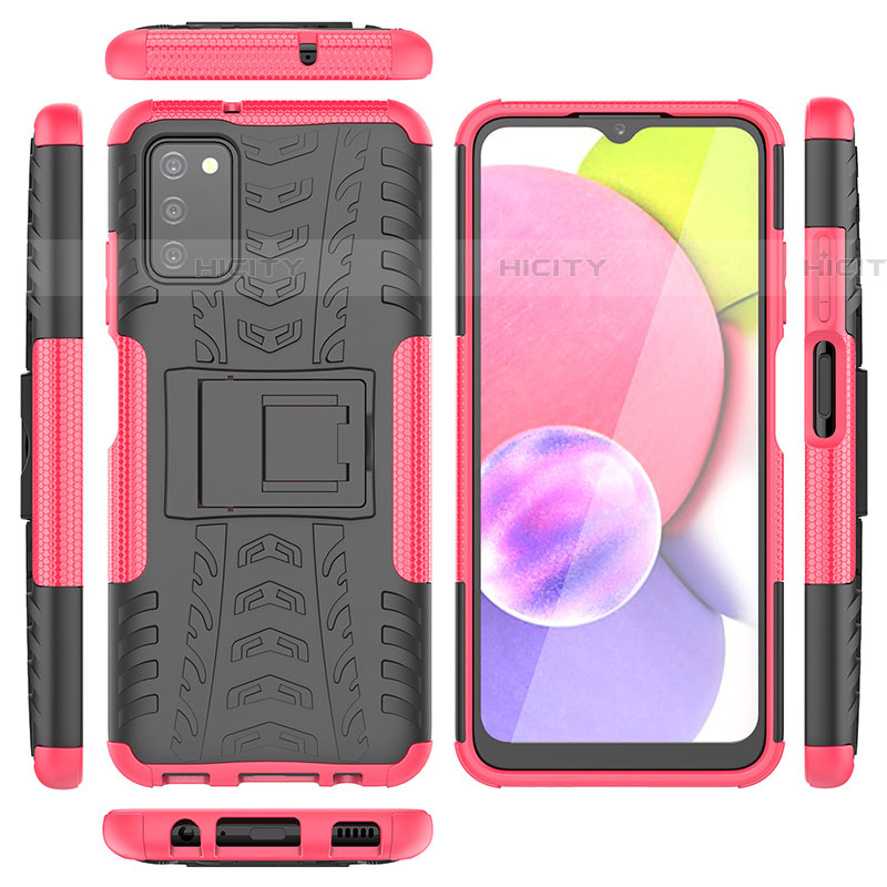 Custodia Silicone e Plastica Opaca Cover con Supporto JX5 per Samsung Galaxy A03s Rosa Caldo