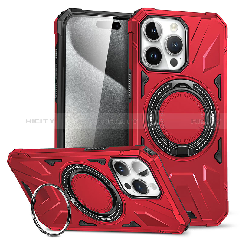 Custodia Silicone e Plastica Opaca Cover con Supporto K02C per Apple iPhone 15 Pro Rosso