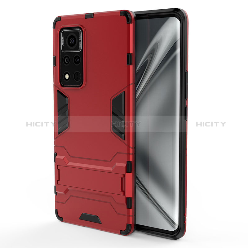 Custodia Silicone e Plastica Opaca Cover con Supporto KC1 per Huawei Honor V40 5G Rosso