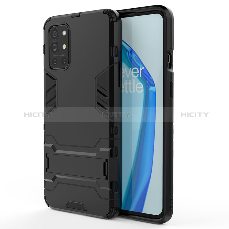 Custodia Silicone e Plastica Opaca Cover con Supporto KC1 per OnePlus 9R 5G Nero