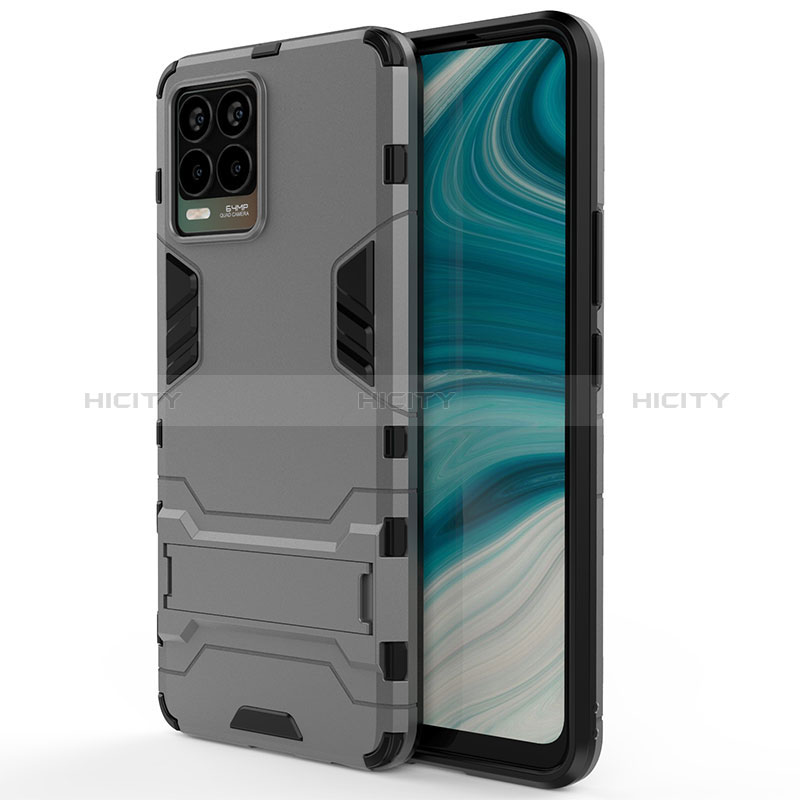 Custodia Silicone e Plastica Opaca Cover con Supporto KC1 per Realme 8 Pro Grigio