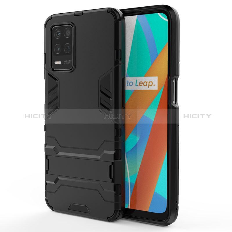 Custodia Silicone e Plastica Opaca Cover con Supporto KC1 per Realme 8s 5G Nero