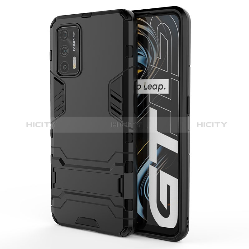 Custodia Silicone e Plastica Opaca Cover con Supporto KC1 per Realme GT Neo 5G Nero