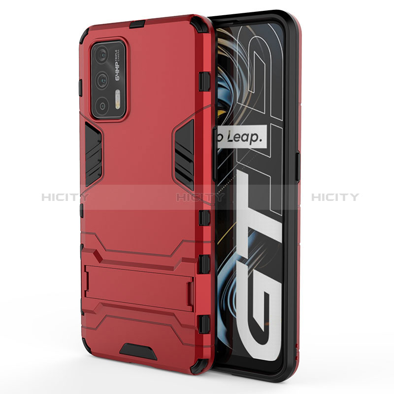 Custodia Silicone e Plastica Opaca Cover con Supporto KC1 per Realme GT Neo 5G Rosso