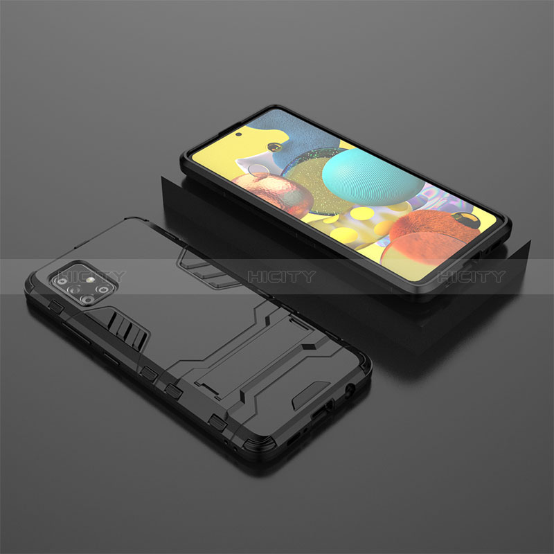 Custodia Silicone e Plastica Opaca Cover con Supporto KC1 per Samsung Galaxy A51 4G Nero