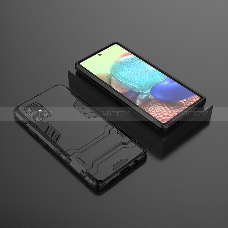 Custodia Silicone e Plastica Opaca Cover con Supporto KC1 per Samsung Galaxy A71 4G A715 Nero