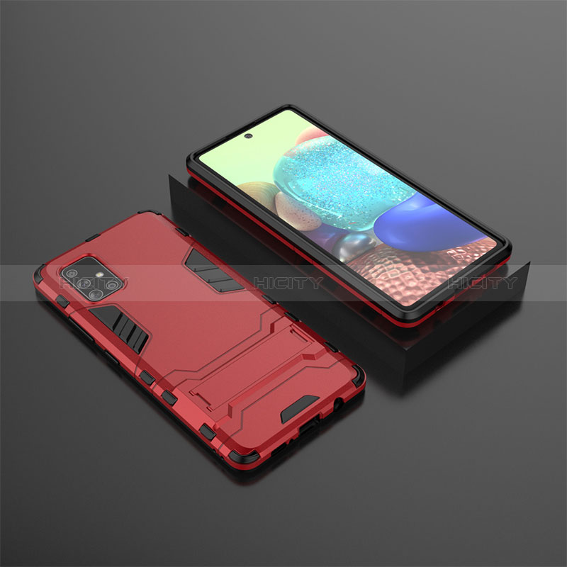 Custodia Silicone e Plastica Opaca Cover con Supporto KC1 per Samsung Galaxy A71 4G A715 Rosso