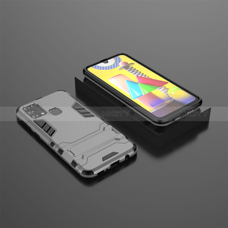 Custodia Silicone e Plastica Opaca Cover con Supporto KC1 per Samsung Galaxy M21s Grigio