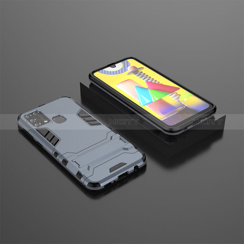 Custodia Silicone e Plastica Opaca Cover con Supporto KC1 per Samsung Galaxy M31 Blu