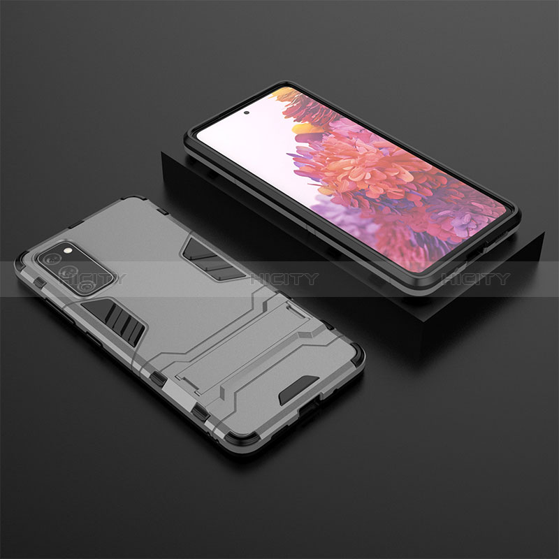 Custodia Silicone e Plastica Opaca Cover con Supporto KC1 per Samsung Galaxy S20 FE 4G Grigio