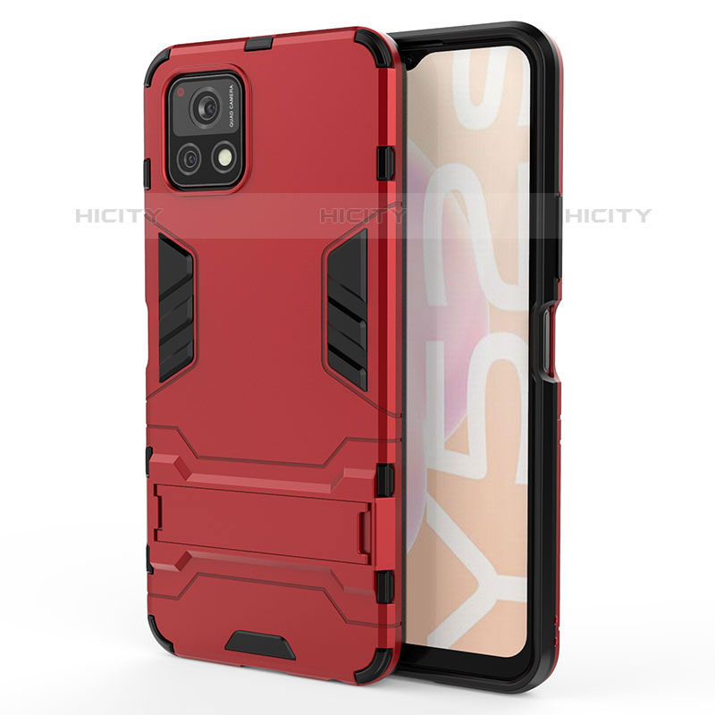 Custodia Silicone e Plastica Opaca Cover con Supporto KC1 per Vivo Y52s 5G Rosso