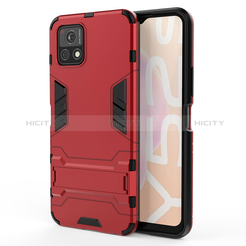 Custodia Silicone e Plastica Opaca Cover con Supporto KC1 per Vivo Y52s t1 5G Rosso