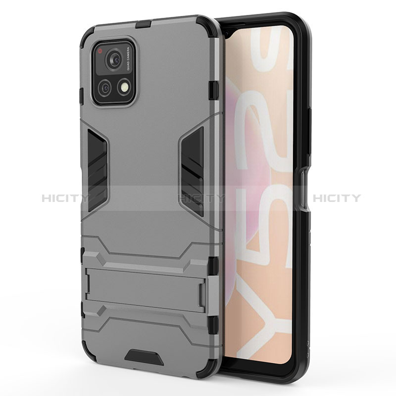 Custodia Silicone e Plastica Opaca Cover con Supporto KC1 per Vivo Y72 India Grigio