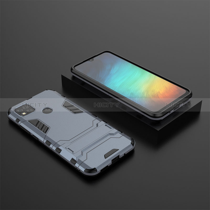 Custodia Silicone e Plastica Opaca Cover con Supporto KC1 per Xiaomi POCO C3 Blu