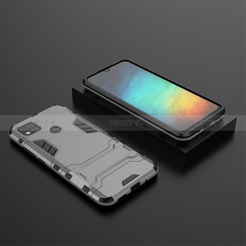 Custodia Silicone e Plastica Opaca Cover con Supporto KC1 per Xiaomi POCO C3 Grigio