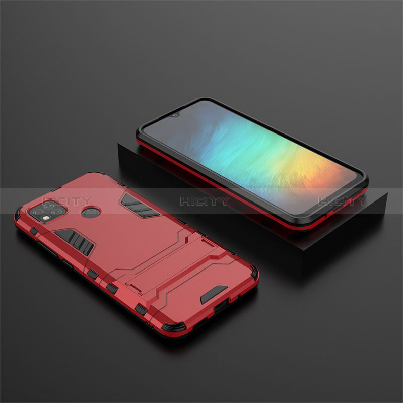 Custodia Silicone e Plastica Opaca Cover con Supporto KC1 per Xiaomi POCO C3 Rosso