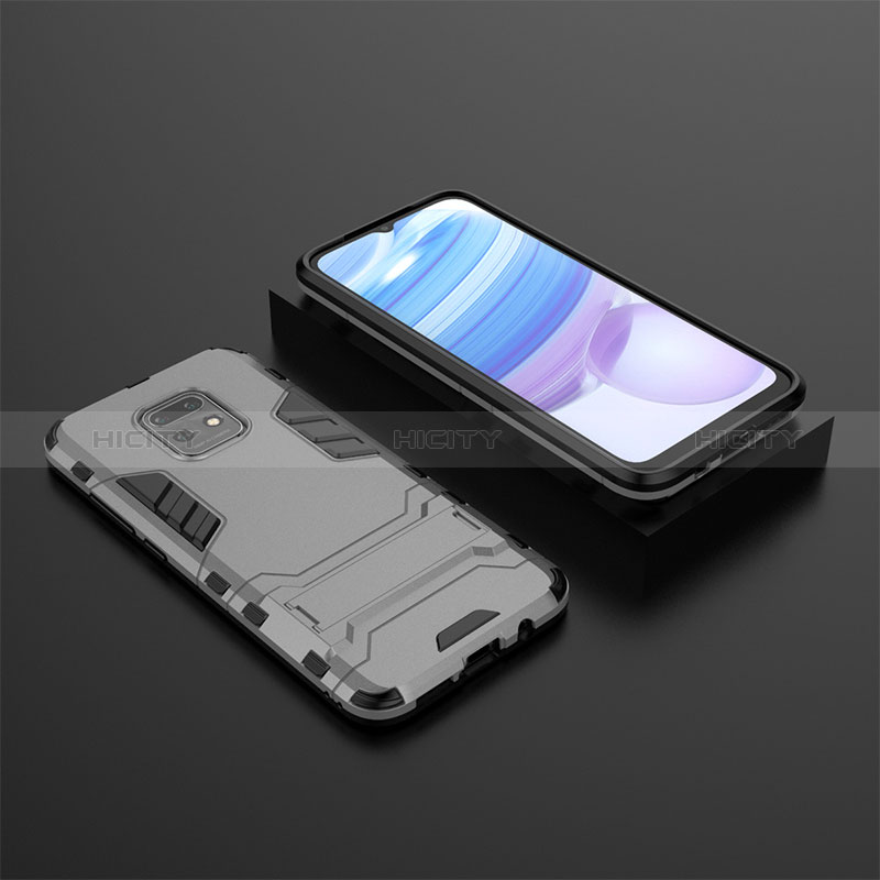 Custodia Silicone e Plastica Opaca Cover con Supporto KC1 per Xiaomi Redmi 10X 5G Grigio