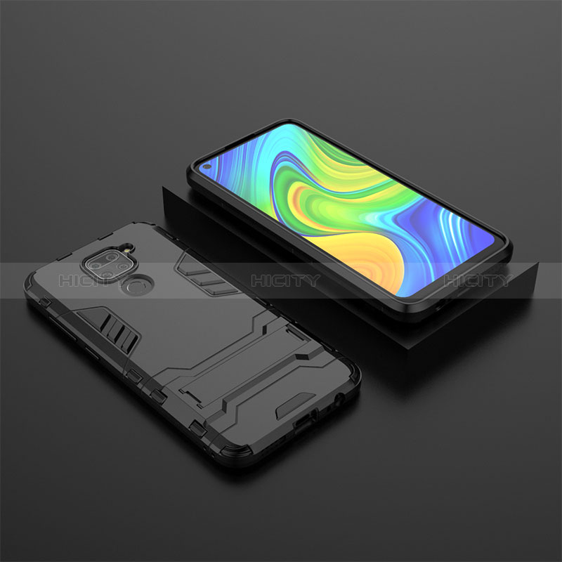 Custodia Silicone e Plastica Opaca Cover con Supporto KC1 per Xiaomi Redmi Note 9 Nero