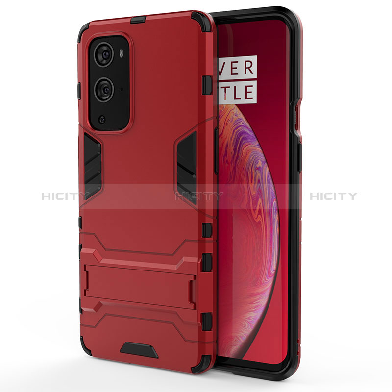 Custodia Silicone e Plastica Opaca Cover con Supporto KC2 per OnePlus 9 Pro 5G Rosso