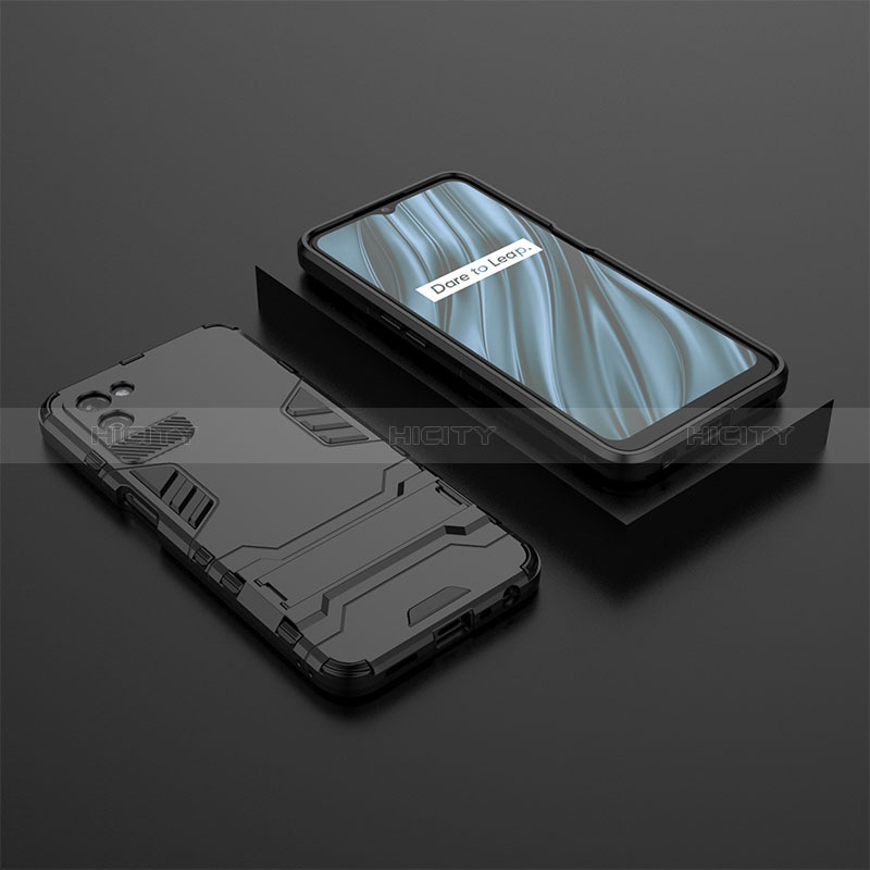 Custodia Silicone e Plastica Opaca Cover con Supporto KC2 per Realme V11s 5G Nero