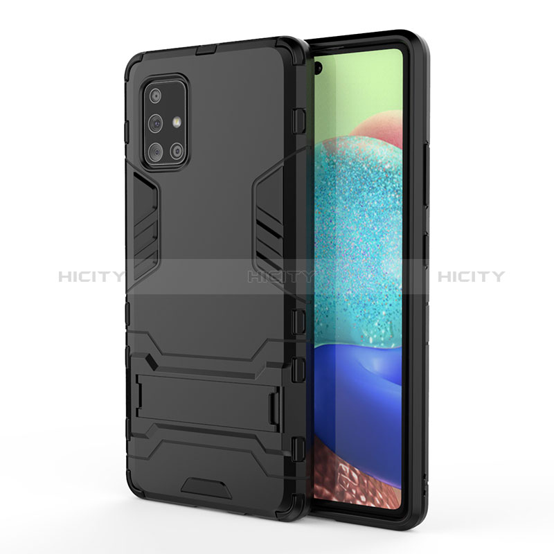 Custodia Silicone e Plastica Opaca Cover con Supporto KC2 per Samsung Galaxy A71 4G A715 Nero