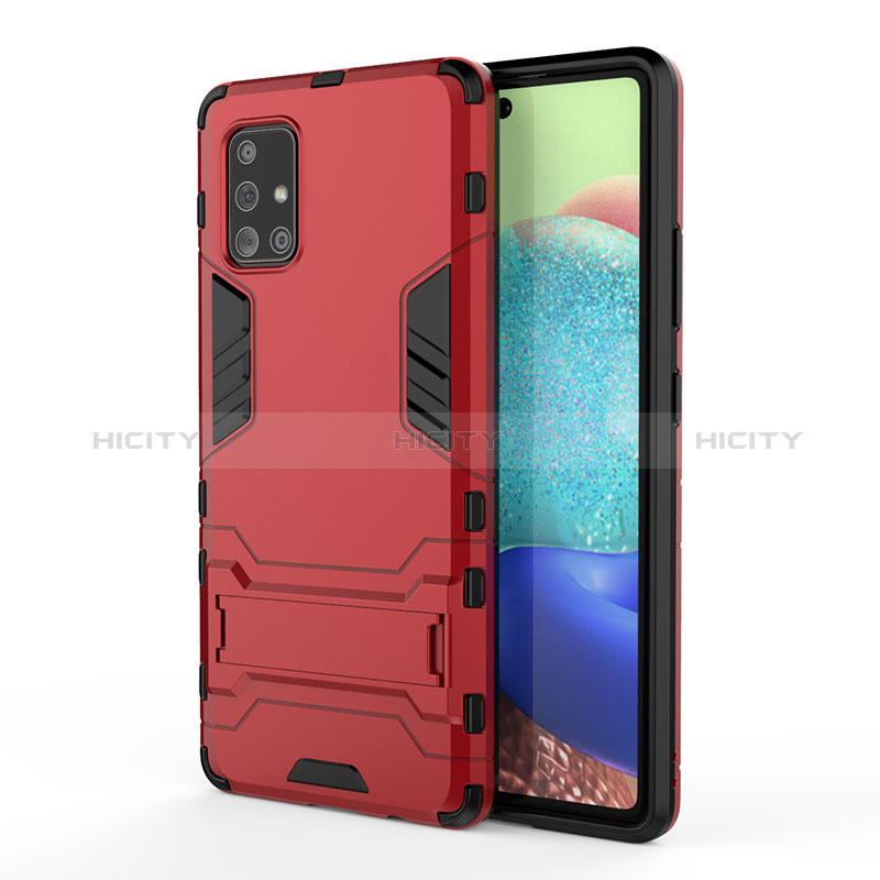 Custodia Silicone e Plastica Opaca Cover con Supporto KC2 per Samsung Galaxy A71 5G Rosso