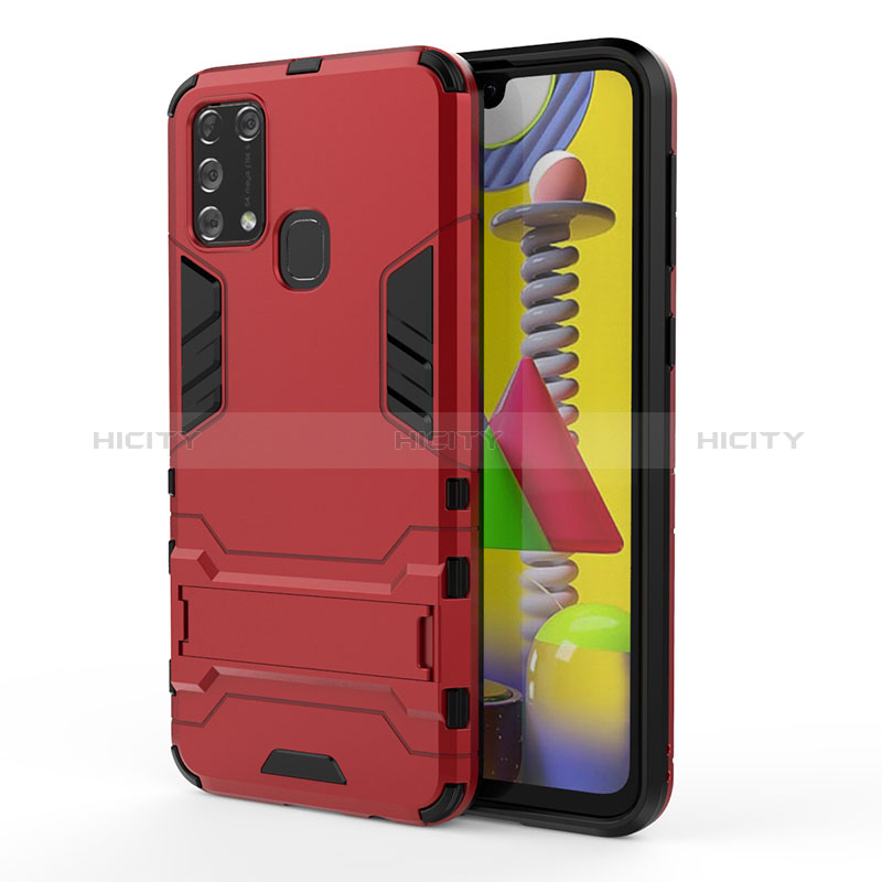 Custodia Silicone e Plastica Opaca Cover con Supporto KC2 per Samsung Galaxy M31 Prime Edition Rosso