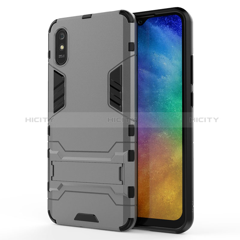 Custodia Silicone e Plastica Opaca Cover con Supporto KC2 per Xiaomi Redmi 9A Grigio