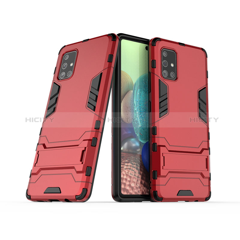 Custodia Silicone e Plastica Opaca Cover con Supporto KC3 per Samsung Galaxy A71 4G A715 Rosso