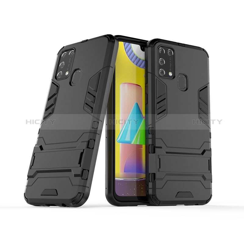 Custodia Silicone e Plastica Opaca Cover con Supporto KC3 per Samsung Galaxy M21s Nero