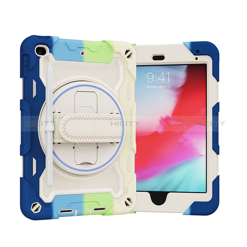 Custodia Silicone e Plastica Opaca Cover con Supporto L01 per Apple iPad Mini 4 Cielo Blu