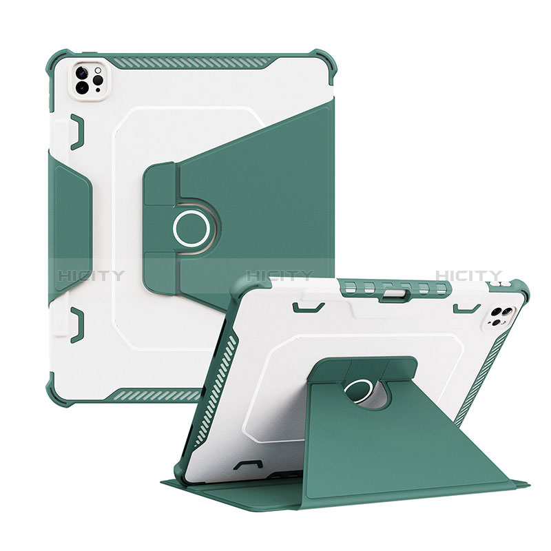 Custodia Silicone e Plastica Opaca Cover con Supporto L04 per Apple iPad Pro 12.9 (2021) Verde