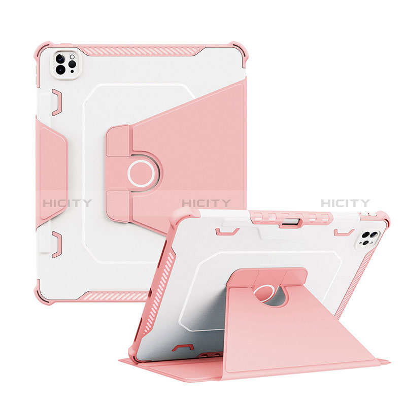 Custodia Silicone e Plastica Opaca Cover con Supporto L04 per Apple iPad Pro 12.9 (2022) Rosa