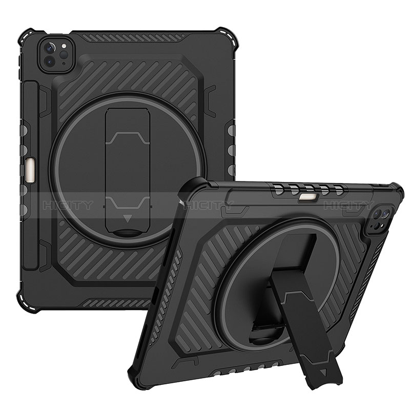 Custodia Silicone e Plastica Opaca Cover con Supporto L08 per Apple iPad Pro 11 (2022) Nero