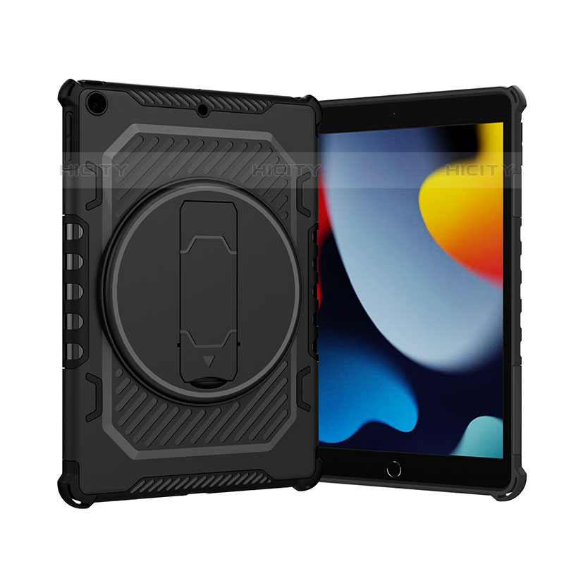 Custodia Silicone e Plastica Opaca Cover con Supporto L09 per Apple iPad 10.2 (2020) Nero