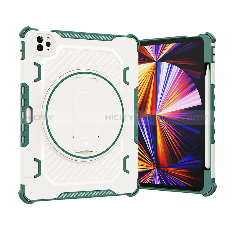 Custodia Silicone e Plastica Opaca Cover con Supporto L09 per Apple iPad Pro 11 (2022) Verde
