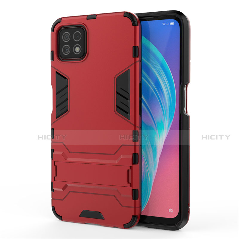 Custodia Silicone e Plastica Opaca Cover con Supporto M01 per Oppo A73 5G Rosso