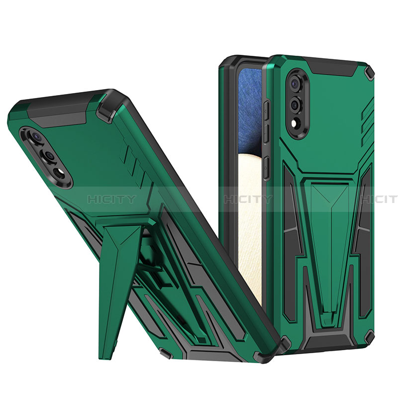 Custodia Silicone e Plastica Opaca Cover con Supporto MQ1 per Samsung Galaxy A02 Verde