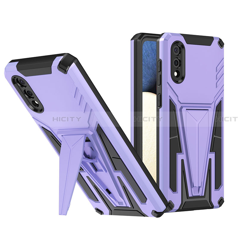 Custodia Silicone e Plastica Opaca Cover con Supporto MQ1 per Samsung Galaxy A02 Viola