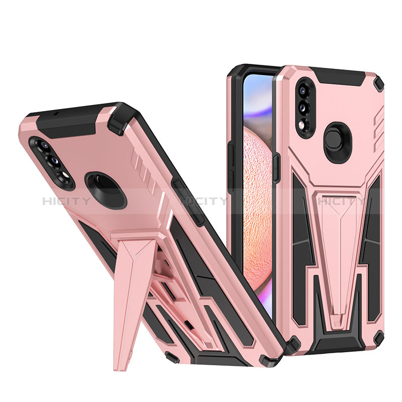 Custodia Silicone e Plastica Opaca Cover con Supporto MQ1 per Samsung Galaxy A10s Oro Rosa