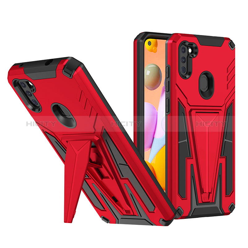 Custodia Silicone e Plastica Opaca Cover con Supporto MQ1 per Samsung Galaxy A11 Rosso