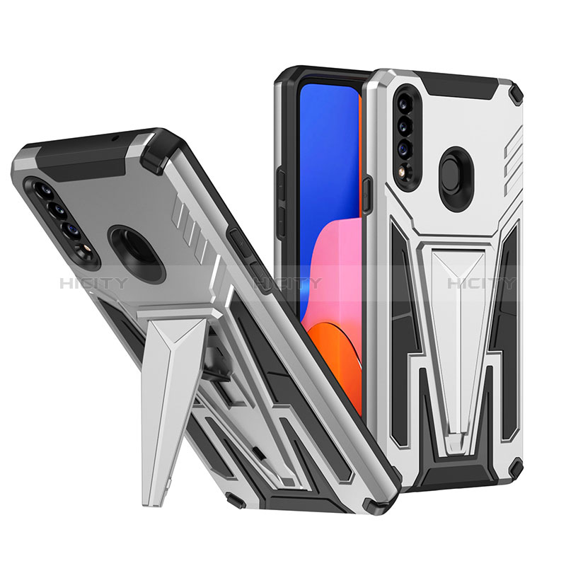 Custodia Silicone e Plastica Opaca Cover con Supporto MQ1 per Samsung Galaxy A20s Argento