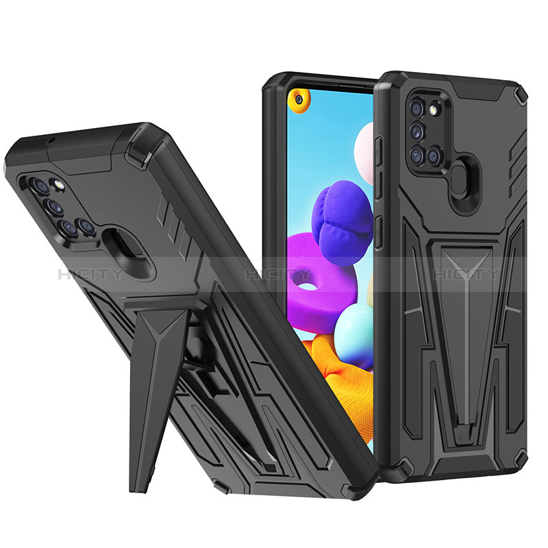 Custodia Silicone e Plastica Opaca Cover con Supporto MQ1 per Samsung Galaxy A21 Nero